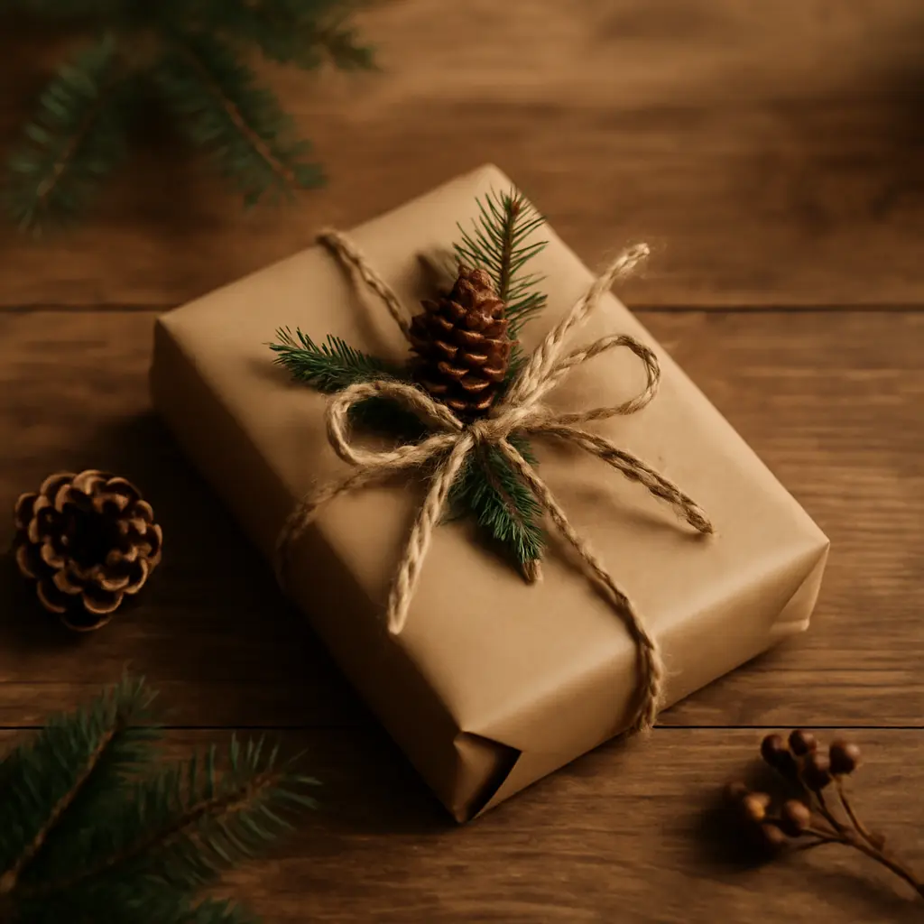 Elegantně zabalený originální dárek s přírodním motívem