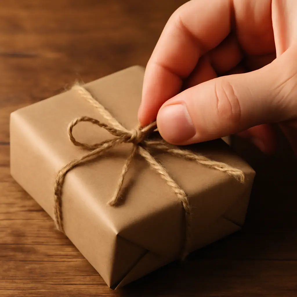 Balicí techniky za minutu Jednoduché balení dárku s provázkem a štítkem