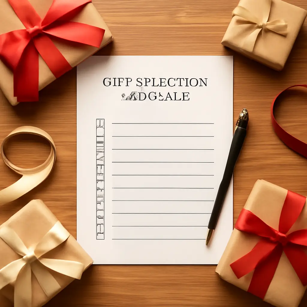 Strukturovaný checklist s přehledem kritérií pro výběr ideálního dárku na různé příležitosti