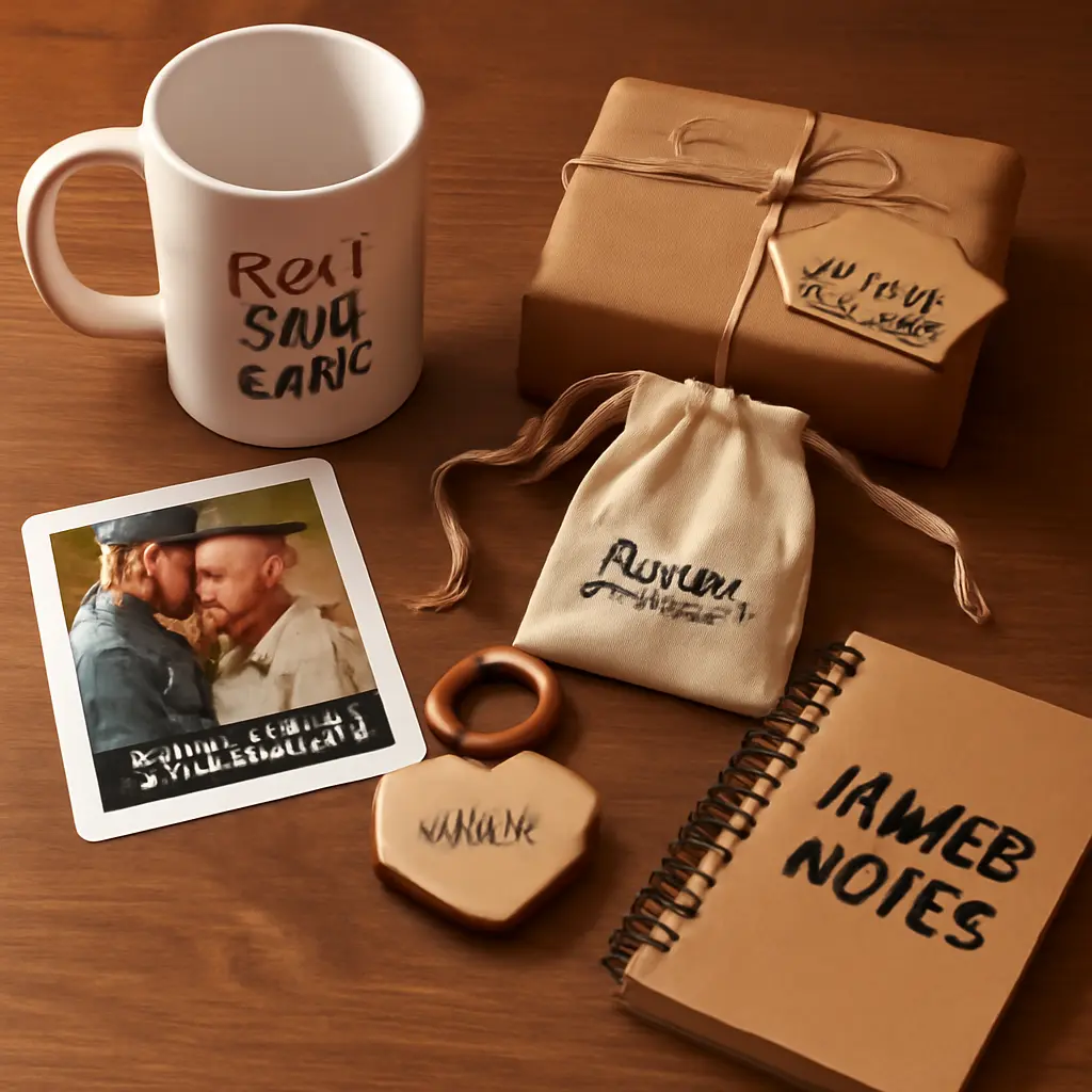 Různé malé dárky na stole s osobním nádechem