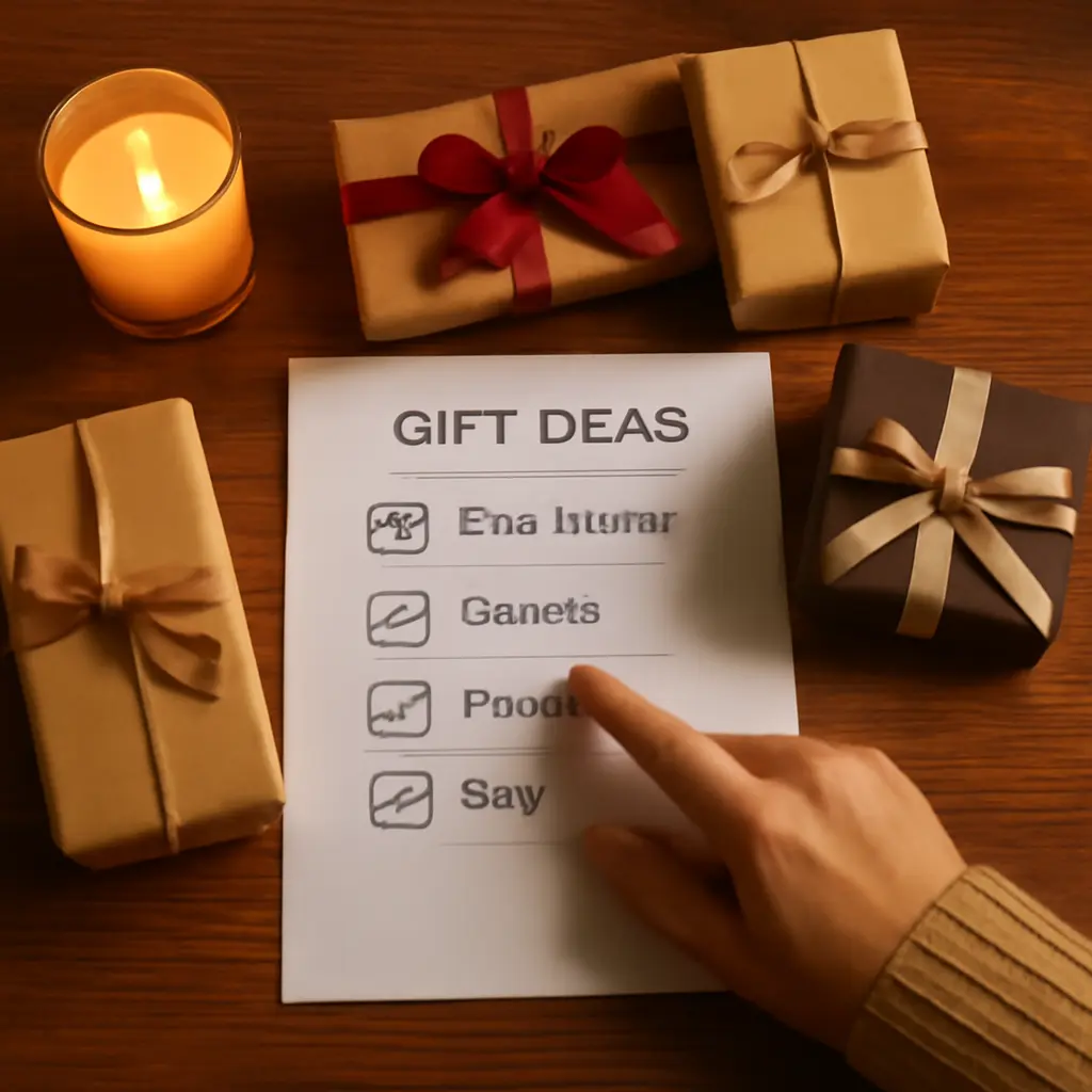 Ruce vybírající dárky podle seznamu