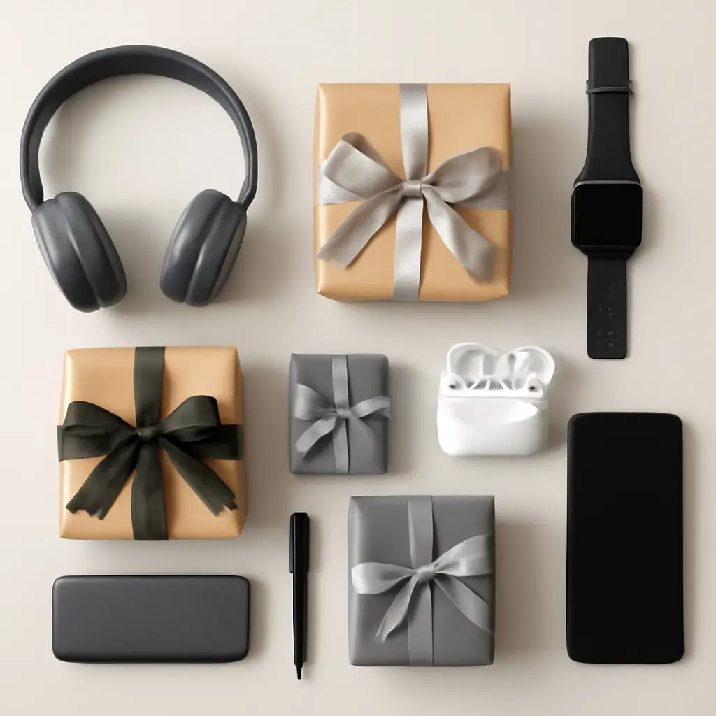 Výběr trendových dárků pro rok 2024 na stole